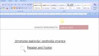 Umetanje zaglavlja i podnožja stranice  Ms Word Tutorials 2007  Header and Footer [upl. by Aneelak]