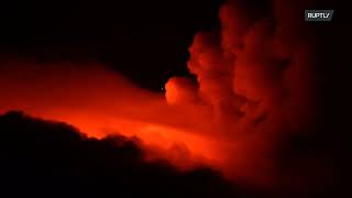 Mount Etna Volcano erupts Stunning moment captured as volcano releases lava [upl. by Lyrad]