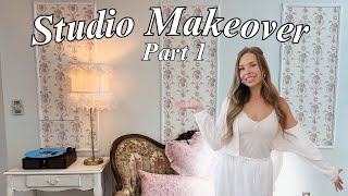 Studio Makeover on a Budget  Easy DIY Wall Paneling  LoveShackFancy Wallpaper  Vintage Couch [upl. by Oberheim]