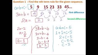 Quadratic Sequences Finding the nth Term 0580 igcsemath extended core [upl. by Gracia]