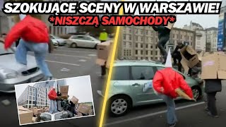 UKRAINIEC DEMOLUJE AUTA W CENTRUM WARSZAWY SZOKUJĄCE NAGRANIA [upl. by Brackett]