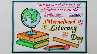 International Literacy Day Drawing EasyWorld Literacy Day PosterSlogan Writing on Literacy Day [upl. by Nasas612]