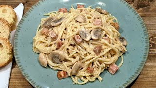 Spaghetti With Cream Bacon and Mushrooms [upl. by Fenn]