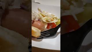 Hot dog with onions pickles sauerkraut tomatoes and coleslaw [upl. by Nnyltak]