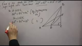 D And E are points on sides CA and CB respectively of triangle ABC right angled at C  Prove that [upl. by Urata]