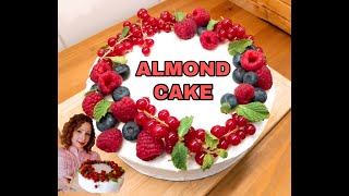 ALMOND CAKE RECIPE MASCARPONE AND WHIPPED CREAM FROSTING How to Bake Assemble Frost and Decorate [upl. by Enigroeg486]