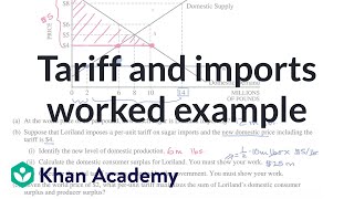 Tariff and imports worked example  APⓇ Microeconomics  Khan Academy [upl. by Noryb]