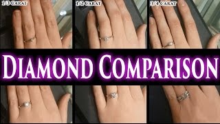 1 Carat Diamond Ring on Finger Hand 2 Ct Size Comparison 12 15 3 05 Price Engagement Rings Buy [upl. by Karoline]