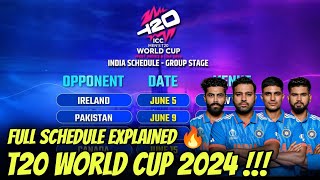 India Matches Full Details 🔥 T20 World Cup Schedule 2024 [upl. by Nevear358]