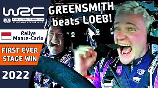 Gus Greensmith beats Loeb to Win his First Ever WRC Rally Stage  WRC Rallye MonteCarlo 2022 [upl. by Nerty]