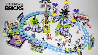 Lego Friends Amusement Park  Roller Coaster Bumper Cars Hot Dog Van Space Ride Arcade  Speed Build [upl. by Anceline784]