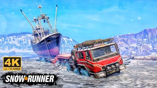 Azov 73210 Offroad Truck Towing a Fishing Boat on Ice Road In SnowRunner Season 14 snowrunner 4k [upl. by Wendeline]