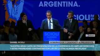 Scioli quotNuestras prioridades contrastan con la alianza recicladaquot que encabeza Macri [upl. by Damour640]