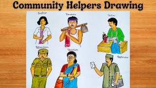 how to draw community helpers ll Community Helpers drawing ll how to draw and color community helper [upl. by Enninaej563]