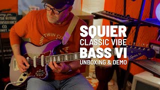 Squier Classic Vibe Bass VI CME Exclusive Metallic Purple Unboxing amp Demo [upl. by Drarig]