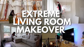 EXTREME LIVING ROOM MAKEOVER  DIY PROJECTS NEW FURNITURE RENTER FRIENDLY TIPS [upl. by Etteloiv]