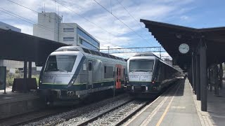 Trains at Sandvika station Vy Flytoget GoAhead Nordic CargoNet Green Cargo and Grenland Rail [upl. by Naujuj]