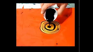 Blow and spin Black and gold on red acrylic pouring [upl. by Riocard]