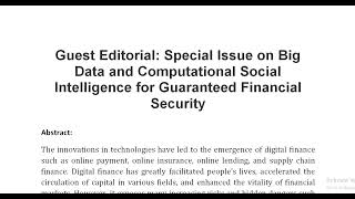 Guest Editorial Special Issue on Big Data and Computational Social Intelligence for Guaranteed Finan [upl. by Clari]