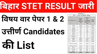 BIHAR STET PAPER 1 amp 2 SUBJECT WISE PASS CANDIDATES LIST I BSTET [upl. by Mutz]