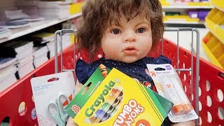 Reborn Toddler Doll Goes Back to School Shopping for Preschool Daycare Supplies [upl. by Attenev]