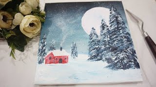 Winter Night Acrylic Painting  Christmas Painting  ME ART 102 [upl. by Betti300]