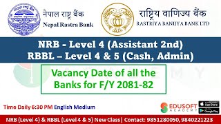 Vacancy Date of all the Banks For FY 208182  NRB amp RBB Banking class in English Medium [upl. by Fischer]