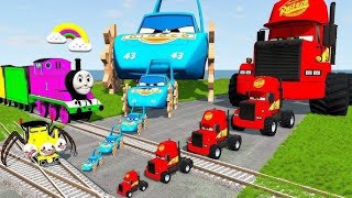 TRANSPORTING PIXAR CARS amp FRUITS WITH COLORED amp JOHN DEERE vs CLAAS vs TRACTORS  BeamNGdrive 962 [upl. by Malin]