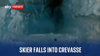 Watch the terrifying moment a skier falls into a crevasse in France [upl. by Romito]