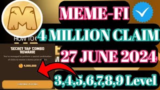 MemeFi Claim Combo। MemeFi 27 June Combo। MemeFi Today Claim Free Coin। MemeFi Daily Code। [upl. by Behka]