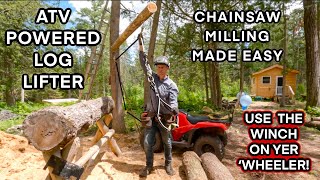 Wicked Cheap Log Lifter Build 3 Pulleys 1 Pole amp a Giant Door Hinge ATV Winch Powered 197 [upl. by Suravart]