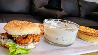 SHRIMP BURGER SPINACH DIP TORTILLA CHIPS AND SALMON POT PIE MUKBANG EATING SHOW [upl. by Rammaj]