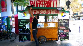 Italian bakes Fried Pizza on Bicycle Trailer  Panzerotti  Street Food Berlin Germany [upl. by Ragucci857]