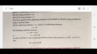 Methods of adjusting tonicityampPH class 1calculation with cryoscopic method part 2 [upl. by Edwards161]