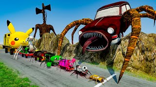 ALL MONSTERS Big amp Small Cars vs Downhill Madness with SIREN HEAD amp CAR EATER – BeamNGDrive [upl. by Anyaj]