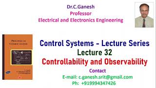 Control Systems Lecture Series Lecture 32 Controllability and Observability Explained in Tamil [upl. by Moseley]