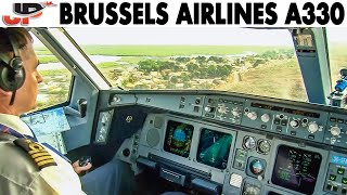 Piloting BRUSSELS Airbus A330 Banjul to Conakry  Cockpit Views [upl. by Ylil263]