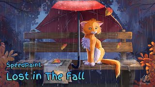 Lost in the Fall Speedpaint of a sad autumn illustration with a ginger cat [upl. by Alemaj]