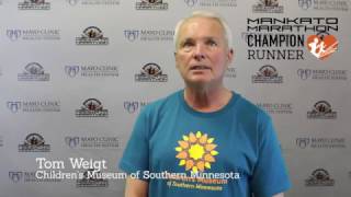 Tom Weigt  Childrens Museum of Southern Minnesota Champion Runner  Mankato Marathon 2017 [upl. by Odarnoc]