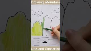 Tutorial how to drawing mountain drawing tutorial mountain sea fyp scenery creative fun [upl. by Ethbin]