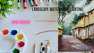 landscape watercolor paintingbeginnerstutorial [upl. by Lebyram]