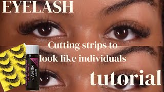 EYELASH EXTENSIONS TUTORIAL CUTTING STRIP LASHES TO LOOK LIKE INDIVIDUALS  LASH DIY [upl. by Sirrad111]