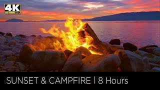 8 Hours of Relaxing Campfire by a Lake at Sunset in 4k UHD Stress Relief Meditation amp Deep Sleep [upl. by Eanad]