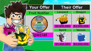 I Traded fruit notifiers for 24 hours and got FILTHY RICH Roblox Blox Fruits [upl. by Ahsemrak289]