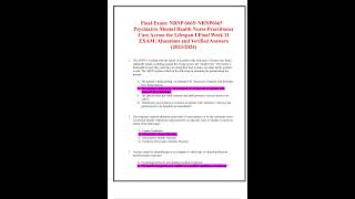 FINAL EXAM NRNP 6665 NRNP6665 PSYCHIATRIC MENTAL HEALTH NURSE PRACTITIONER CARE ACROSS THE LIFESPAN [upl. by Carder]