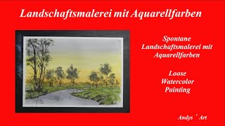 Watercolor painting tutorial  Loose Watercolor painting  Landschaftsmalerei mit Aquarellfarben [upl. by Ahtis]