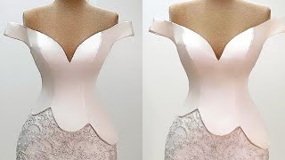 PLUNGE NECKLINE OFFSHOULDER BUSTIER PATTERN WITH STYLING HEM  SCALLOP HEM [upl. by Farlie]