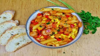 Rezept Würstchengulasch mit Nudeln  Wurstgulasch selber machen  Würstchen und Nudeln [upl. by Nohtanoj429]