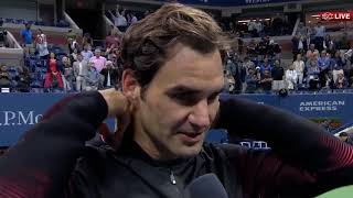 Roger Federer Interview after Tiafoe Match  quothappy to be backquot US Open 2017 HD60 [upl. by Thielen]