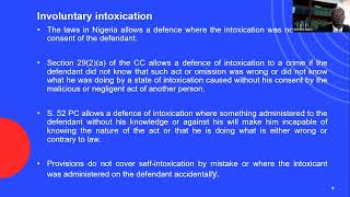 Defences to Criminal Liability Part III Intoxication [upl. by Miyasawa]